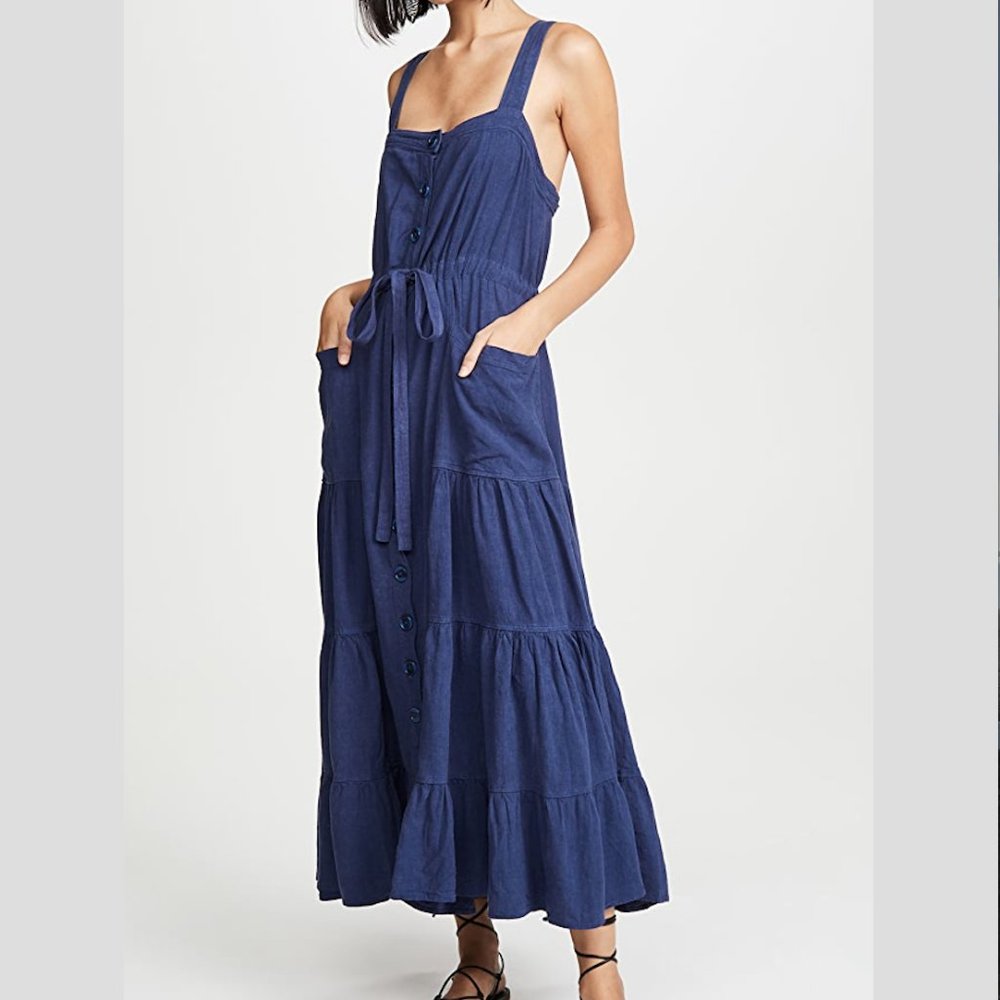 FREE PEOPLE CATCH THE BREEZE NAVY MAXI DRESS S
